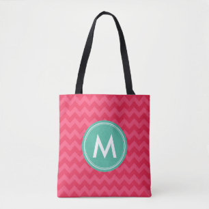 Pink Preppy Chevron Monogram Personaliseren Tote Bag