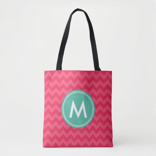 Pink Preppy Chevron Monogram Personaliseren Tote Bag (Voorkant)
