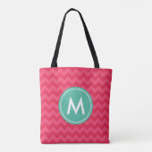 Pink Preppy Chevron Monogram Personaliseren Tote Bag (Achterkant)