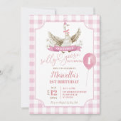 Pink Preppy Gekke Goose Verjaardagsuitnodiging Kaart (Voorkant)