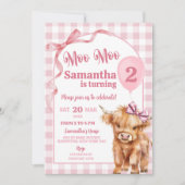 Pink Preppy Gingham Koe Meisje 2e Verjaardag Kaart (Voorkant)
