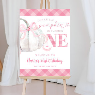 Pink Preppy Girl's Pumpkin Verjaardag Welkom Teken Poster