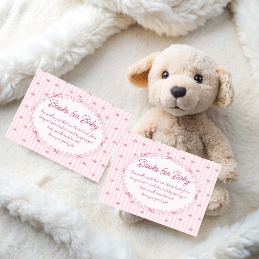Pink preppy hand drawn baby shower book request informatiekaartje