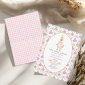 Pink Preppy One Silly Goose Bow 1st Birthday Kaart