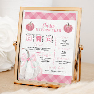 Pink Preppy Pumpkin Girl's eerste verjaardagsbord Poster