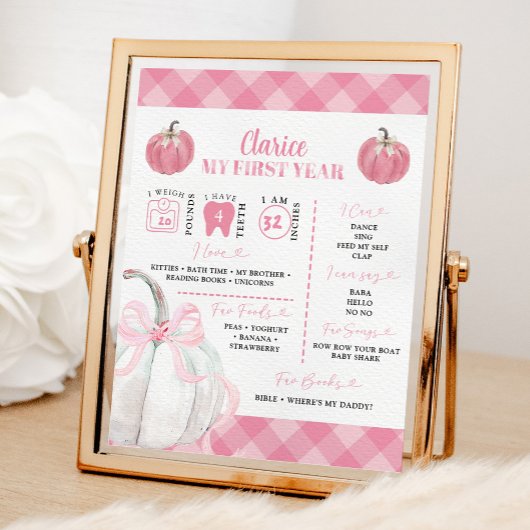 Pink Preppy Pumpkin Girl's eerste verjaardagsbord Poster