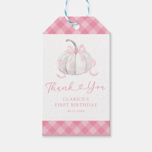 Pink Preppy Pumpkin Verjaardag Bedankt Cadeaulabel (Voorkant)