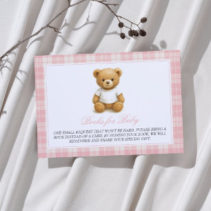 Pink Preppy Teddy Bear Baby shower Boeken voor Bab Informatiekaartje