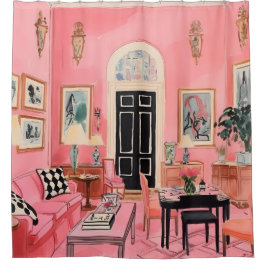 Pink Preppy-Waterverf Douchegordijn