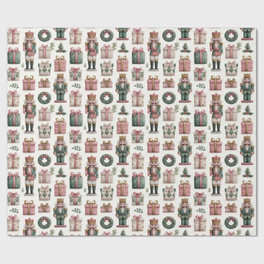 Pink Presents with Holiday Nutcracker Cadeaupapier (Vlak)