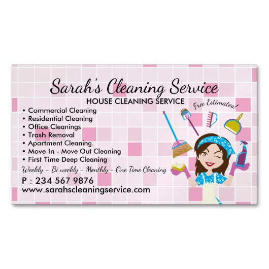 Pink Pretty Woman Cleaning & Maid Services Magnetisch Visitekaartje (Voorkant)