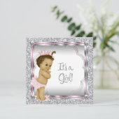 Pink Princess Afro-Amerikaans Baby shower Kaart (Staand voorkant)