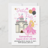 Pink Princess and Castle Girl Birthday Kaart (Voorkant)