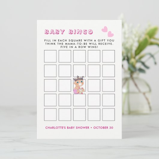 Pink Princess Baby shower Baby Bingo spel Kaart (Staand voorkant)