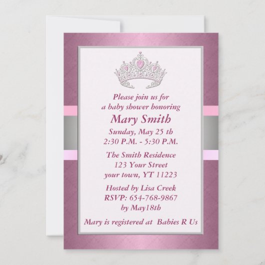 Pink Princess Baby shower Invitation Kaart (Achterkant)