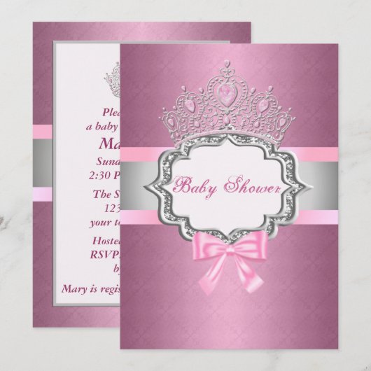 Pink Princess Baby shower Invitation Kaart (Voorkant / Achterkant)