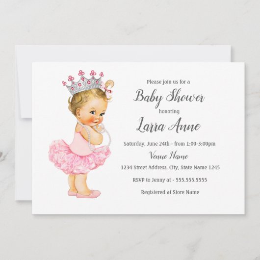 Pink Princess Baby shower Invitation Kaart (Voorkant)