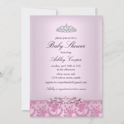 Pink Princess Baby shower Invitation Kaart (Voorkant)