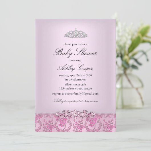 Pink Princess Baby shower Invitation Kaart (Staand voorkant)