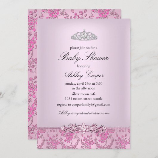 Pink Princess Baby shower Invitation Kaart (Voorkant / Achterkant)