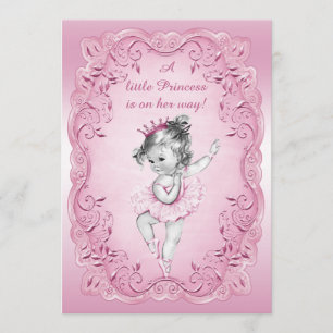 Pink Princess Ballerina Baby shower Kaart