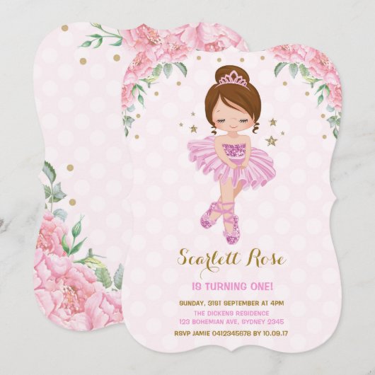 Pink Princess Ballerina Birthday Invite Tutu Party Kaart (Voorkant / Achterkant)