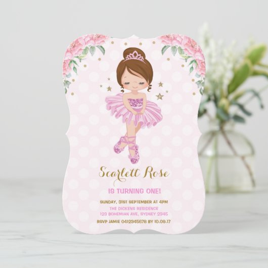 Pink Princess Ballerina Birthday Invite Tutu Party Kaart (Staand voorkant)