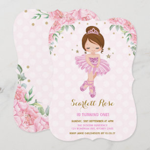 Pink Princess Ballerina Birthday Invite Tutu Party Kaart
