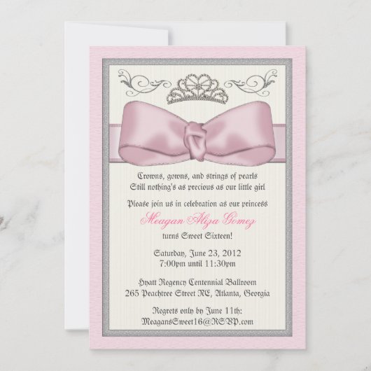 Pink Princess Bowed Invite Kaart (Voorkant)