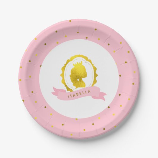 Pink Princess Cameo Birthday Papieren Bordje (Voorkant)