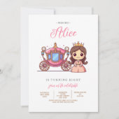 Pink Princess Carriage Birthday Party Invitation Kaart (Voorkant)