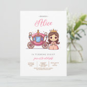 Pink Princess Carriage Birthday Party Invitation Kaart (Staand voorkant)