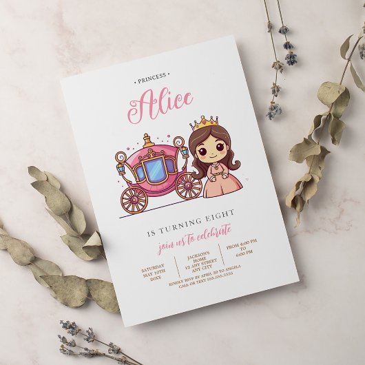 Pink Princess Carriage Birthday Party Invitation Kaart