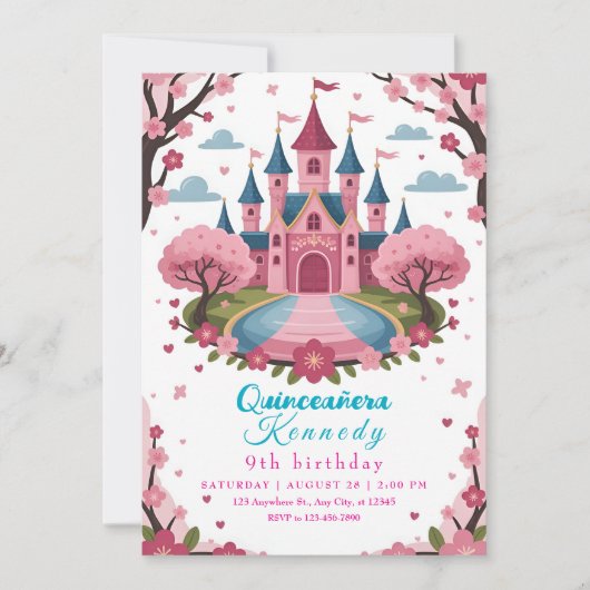 Pink Princess Castle Birthday for Girls Kaart (Voorkant)
