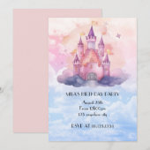 Pink princess castle birthday invitation  kaart (Voorkant / Achterkant)