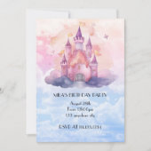 Pink princess castle girl birthday invitation kaart (Voorkant)