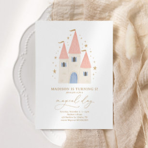 Pink Princess Castle Girl Birthday Party Kaart