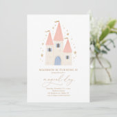 Pink Princess Castle Girl Birthday Party Kaart (Staand voorkant)