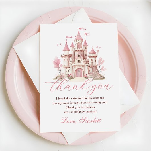 Pink Princess Castle Girl's Birthday Party Bedankkaart