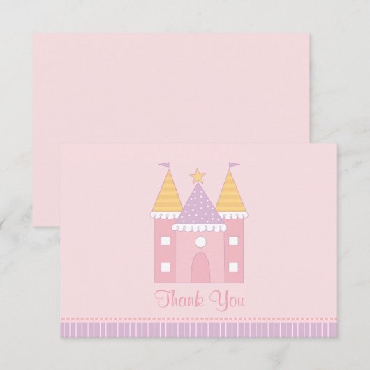 Pink Princess Castle Girls Birthday Party Notitiekaartje (Voorkant / Achterkant)