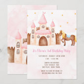 Pink Princess Castle Horse Birthday Party Kaart (Voorkant / Achterkant)