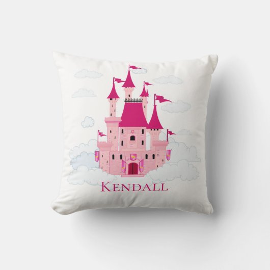 Pink Princess Castle Personalized Girly Kussen (Voorkant)