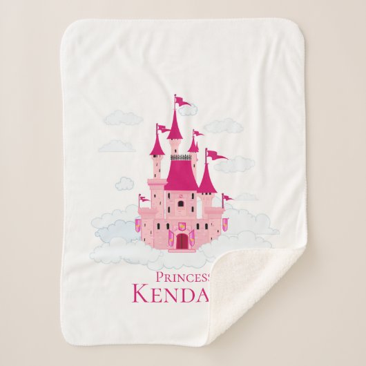 Pink Princess Castle Personalized Girly Sherpa Deken (Voorkant)