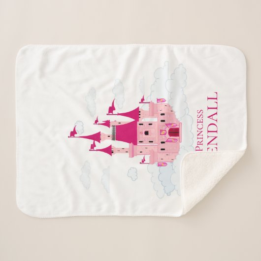 Pink Princess Castle Personalized Girly Sherpa Deken (Voorkant (horizontaal))