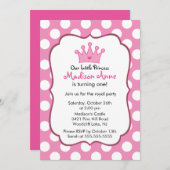 Pink Princess Crown Birthday Party Invitation Kaart (Voorkant / Achterkant)