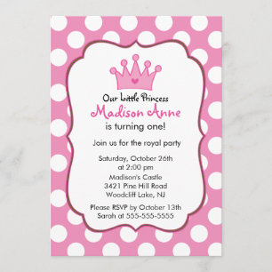 Pink Princess Crown Birthday Party Invitation Kaart