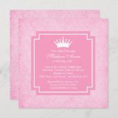 Pink Princess Crown Birthday Party Invitation Kaart (Voorkant / Achterkant)