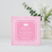 Pink Princess Crown Birthday Party Invitation Kaart (Staand voorkant)