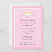 Pink Princess Crown Birthday Party Invitation Kaart (Voorkant)