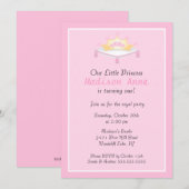 Pink Princess Crown Birthday Party Invitation Kaart (Voorkant / Achterkant)
